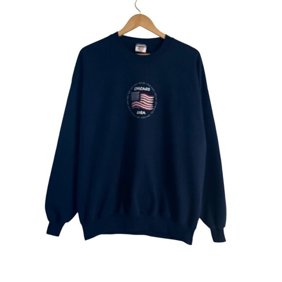 Vintage 2001 Chicago Novelty Crewneck Sweatshirt Womens Size 2X Navy Slouchy Mom - Picture 2 of 5